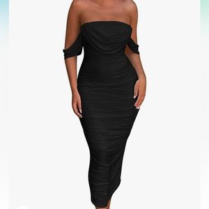 Bodycon off the shoulder ruched strapless midi party dress